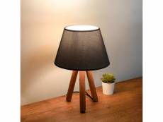 Lampe à poser linya style nordique noir et trépied en bois