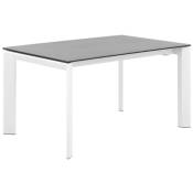 Les Tendances - Table rectangulaire extensible porcelaine et métal Spanila-Plateau Gris-Largeur 140/200 cm-Piètement Blanc