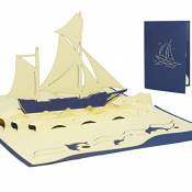 LIN-POP UP Cartes de vœux 3D avec voilier pour félicitations, anniversaire, voyage