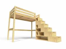 Lit mezzanine bois avec escalier cube sylvia 90x200 miel CUBE90-M