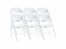 Lot de 6 chaise pliante en métal coloris blanc - longueur 46 x profondeur 46 x hauteur 87 cm