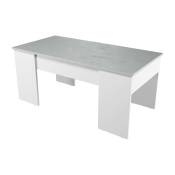 Loungitude - Table basse gotham avec plateau relevable et rangement - Blanc et Béton - Blanc/béton