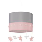 Luminaire pour enfant, suspension au design céleste, avec des étoiles et nuages, HxD : 160 x 35 cm, rose/gris - Relaxdays