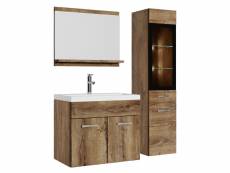Meuble de salle de bain rio led 60 cm lavabo chene marron - armoire de rangement meuble lavabo