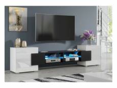 Meuble tv pablo 230 cm avec led noir mat et blanc laqué