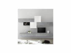 Mur tv design blanc laqué et gris béton pulsano