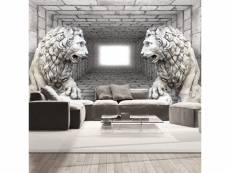 Papier peint intissé 3d et perspective lions de pierre