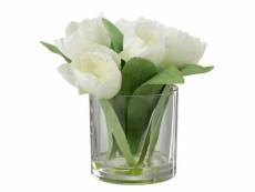 Paris prix - plante artificielle & vase "tulipes" 19cm blanc
