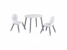 Petite table + 2 chaises blanc-gris - nours - table : l 60 x l 60 x h 50 cm