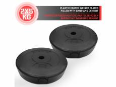 Physionics® disques de poids - set de 2 x 5 kg, ø 27 mm, avec revêtement en plastique - plaques de poids pour haltères, fitness, musculation