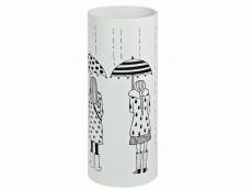 Porte parapluies en métal laqué blanc motif imprimé - dim : diam 18 x h45 cm