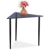 Relaxdays - Table d'appoint en verre, triangulaire, acier, moderne, h x l x p : 41 x 50 x 50 cm, pour salon, gris/noir