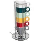 Secret De Gourmet - Set 6 Tasses à café avec rack rotatif chromé et porte capsules Multicolore