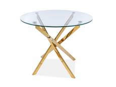 Table design ronde verre et métal doré 90 cm weba 229