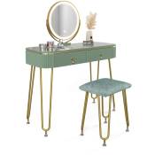 Vicco - Coiffeuse Grace 100cm vert clair brilliant avec miroir led et tabouret