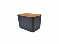 Boîte en plastique avec couvercle en bambou - 26l - gris et beige - l 40 x l 27 x h 24,5 cm