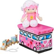 Caisse à jouets pliant, Motif, boîte de rangement avec espace & couvercle, rembourré, 27x40x25 cm, rose - Relaxdays