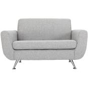 Canapé design 2 places en tissu gris clair et acier