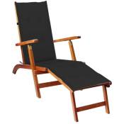 Chaise de terrasse avec repose-pied et coussin Acacia solide