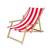 Chaise longue de jardin pliante, imprégnée, avec accoudoirs rouge et blanc. - multicolore