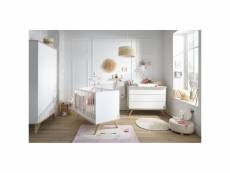 Chambre complète lit bébé commode à langer et armoire serena blanc et bois