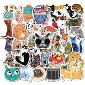 Cool Stickers Imperméable et Protection Solaire 50 pièces d'autocollants de dessin animé de chat mignon autocollants de compte de main de graffiti