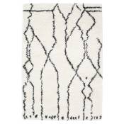 Décoweb - Tapis motif berbère à poils longs - Itahari - Noir et blanc cassé - 160 x 230 cm
