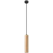 Etc-shop - Lampe à suspension en acier noir lampe à suspension cylindre en bois naturel lampe de salle à manger salon suspension moderne, 1x 5W 400lm