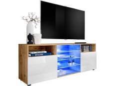 Extreme furniture t38 meuble télé | meuble télé avec 3 étagères en verre & 2 portes | led | design moderne | rangement pratique