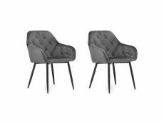 Forto - lot de 2 chaises style glamour salon/salle à manger - 81x55.5x61 cm - fauteuil de table en velours - gris