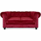 Grand canapé 2 places Chesterfield Velours Rouge -