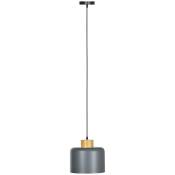 HOMCOM Suspension luminaire design moderne hauteur ajustable douille E27 abat-jour en métal et bois Ø 28,5 cm gris