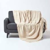Homescapes - Jeté de lit ou de canapé en tissu chenille Beige, 220 x 240 cm - Beige