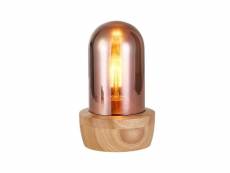 Lampe à poser en verre teinté couleur cuivre et socle bois style nordique - giro 70587239