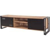 Les Tendances - Meuble tv 2 portes 2 niches style industriel bois chêne clair et métal noir Dukita 180cm