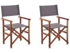 Lot de 2 chaises de jardin bois foncé et gris