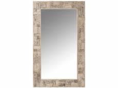 Miroir avec symboles rectangulaire cyba en bois recyclé blanc délavé. 20100991561
