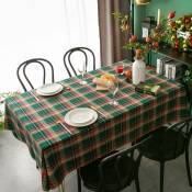 Mitchell Nappe de 100×140cm en coton et lin - Motif rétro à carreaux - Vert - Nappe lavable - Table basse décorative - Étanche à la poussière - Pour