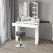 Ml-design - Coiffeuse Table de Maquillage Blanc 89,5x155x43,5 cm avec Miroir Pliable et Tabouret Gris Foncé, Guirlande Lumineuse led, Tiroir, 3