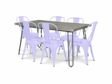 Pack table à manger - design industriel 150cm + pack de 6 chaises à manger - design industriel - hairpin stylix lavande