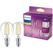 Philips - ampoule led Sphérique E14 40W Blanc Chaud Claire, Verre, Lot de 2