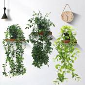 Plante Artificielle Tombante, 3 Pcs Vert Plantes Artificielle avec Pots Extérieure Intérieure Decoration, Lierre Artificielle Fausse Plante Deco pour