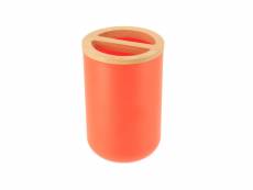 Porte brosse à dents orange avec couvercle bambou - tendance