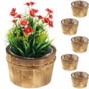 Pot de fleurs en bois, lot de 6, pour plantation et décor de jardin, balcon et fenêtre, HxD : 10x16 cm, nature - Relaxdays