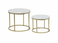Set de 2 tables basses effet marbre blanc et métal doré artik