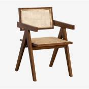 Sklum - Chaise de salle à manger avec accoudoirs en bois de frêne et rotin style Lali Bois Foncé Bois Foncé