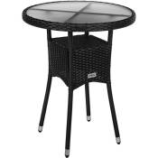 STILISTA® table d'appoint ronde verre au lait plateau de table poly rotin, choix de couleurs et de tailles, 60 cm noir