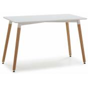 Table à manger Aroa blanche, pieds en bois de hêtre, 120x60 cm - blanc/bois