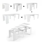 Table à manger moderne, Console extensible jusqu'à 10 places, Dimensions 90 x 51 x 77 cm (jusqu'à 237 avec rallonges), Couleur blanche - Dmora