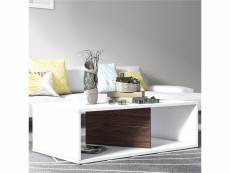 Table basse, 100 x 55 x 32 cm, couleur blanche avec détail en noyer 8052773804165